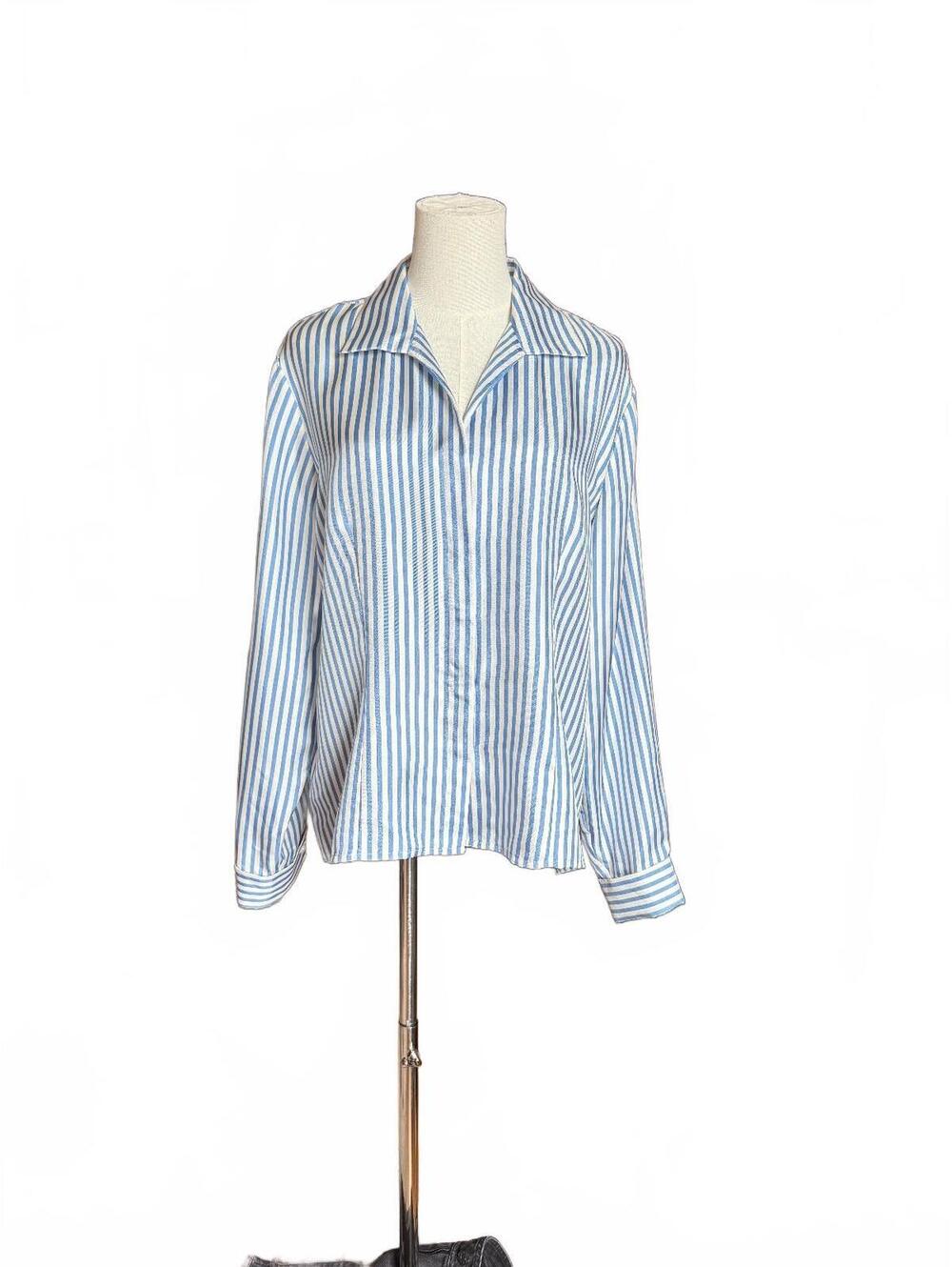 Jones New York Classic Blue and White Stripe Silk Dead-stock Shirt
